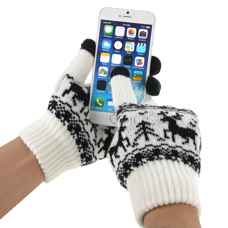 Woven Double Deer Pattern Three Finger Touch Screen Touch Gloves