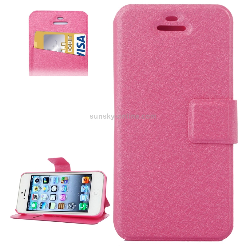 Silk Texture Leather Case with Credit Card Slot & Holder for iPhone 5 & 5s & SE & SE(Magenta) Silk Texture Leather Case with Credit Card Slot & Holder for iPhone 5 & 5s & SE & SE(Magenta)