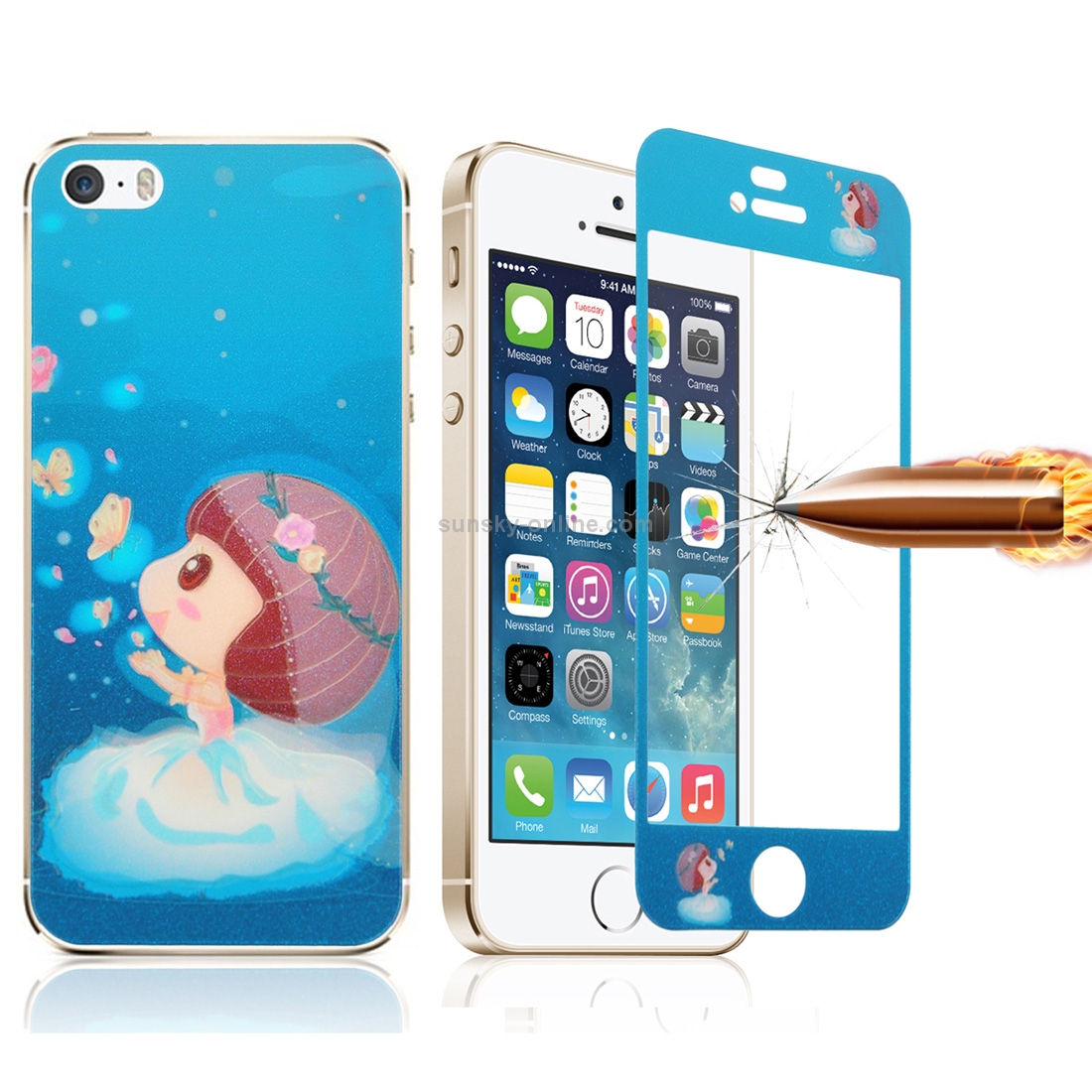 0.3mm Cartoon Girl Pattern Embossed Fluorescent Front + Back Tempered Glass Screen Protector for iPhone 5 & 5S 0.3mm Cartoon Girl Pattern Embossed Fluorescent Front + Back Tempered Glass Screen Protector for iPhone 5 & 5S