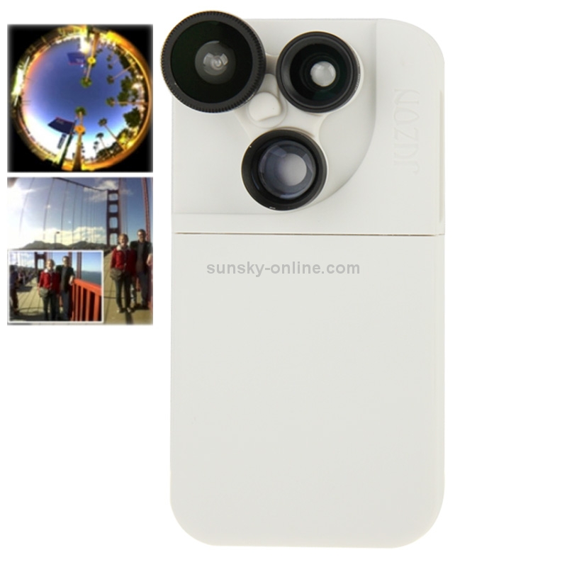 JUNZON 4 in 1 180 Degrees Fisheye Lens + Wide Turn Macro Lens + 2x Telephoto Lens with Detachable Plastic Phone Case for iPhone 5 & 5S(White) JUNZON 4 in 1 180 Degrees Fisheye Lens + Wide Turn Macro Lens + 2x Telephoto Lens with Detachable Plastic Phone Case for iPhone 5 & 5S(White)