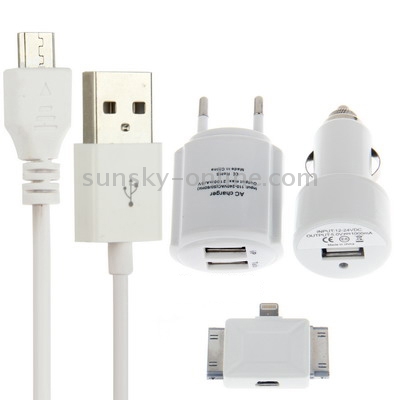 6 in 1 (EU Plug 2 USB Ports Charger, Car Charger, USB Cable, 8 Pin+30 Pin+Tab 30 Pin+Micro USB Adapter) Travel Kit 6 in 1 (EU Plug 2 USB Ports Charger, Car Charger, USB Cable, 8 Pin+30 Pin+Tab 30 Pin+Micro USB Adapter) Travel Kit
