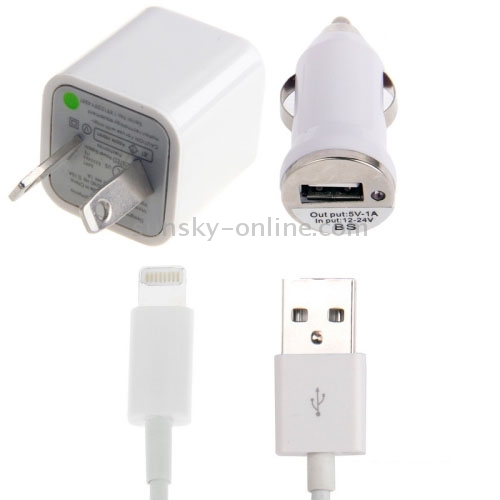 3 in 1 (5V 1A AU Plug Travel Charger Adapter + Car Charger + 8-pin Sync Charge Cable) for iPhone 6 & 6 Plus, iPhone 5, iPod Touch 5(White)