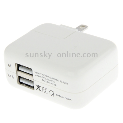 5.1V / 1A & 2.1A High Quality US Plug 2-USB Charger Adapter