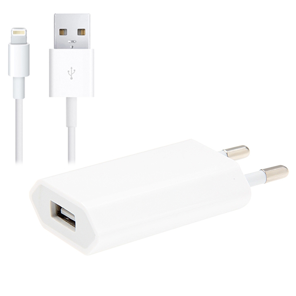 2 in 1 5V 1A EU Plug Travel Charger Adapter with 1m 8-pin Cable For iPhone(White) 2 in 1 5V 1A EU Plug Travel Charger Adapter with 1m 8-pin Cable For iPhone(White)