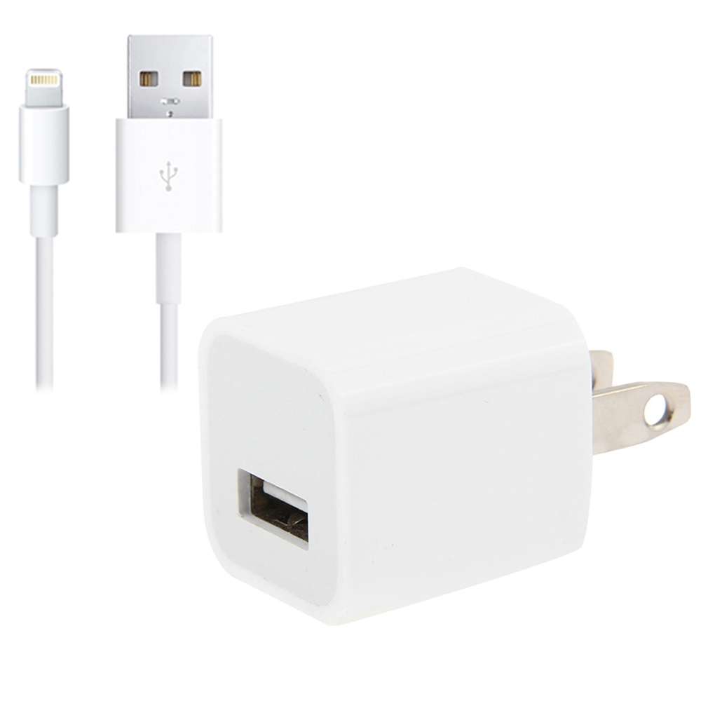 2 in 1 5V 1A US Plug Travel Charger Adapter with 1m 8-pin Cable For iPhone(White)