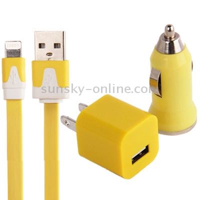 3 in 1 (5V 1A EU Plug Travel Charger Adapter + Car Charger + 1m Noodle Style 8-pin Sync Charge Cable) for iPhone 6 & 6 Plus, iPhone 5, iPod touch 5 / 6(Yellow) 3 in 1 (5V 1A EU Plug Travel Charger Adapter + Car Charger + 1m Noodle Style 8-pin Sync Charge Cable) for iPhone 6 & 6 Plus, iPhone 5, iPod touch 5 / 6(Yellow)