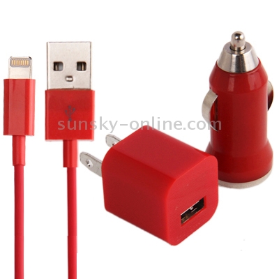 3 in 1 (5V 1A US Plug Travel Charger Adapter + Car Charger + 22cm 8-pin Sync Charge Cable) for iPhone 6 & 6 Plus, iPhone 5 / iPod Touch 5(Red) 3 in 1 (5V 1A US Plug Travel Charger Adapter + Car Charger + 22cm 8-pin Sync Charge Cable) for iPhone 6 & 6 Plus, iPhone 5 / iPod Touch 5(Red)