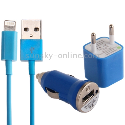 3 in 1 (5V 1A EU Plug Travel Charger Adapter + Car Charger + 22cm 8-pin Sync Charge Cable) for iPhone 6 & 6 Plus / iPhone 5 / iPod Touch 5(Blue) 3 in 1 (5V 1A EU Plug Travel Charger Adapter + Car Charger + 22cm 8-pin Sync Charge Cable) for iPhone 6 & 6 Plus / iPhone 5 / iPod Touch 5(Blue)
