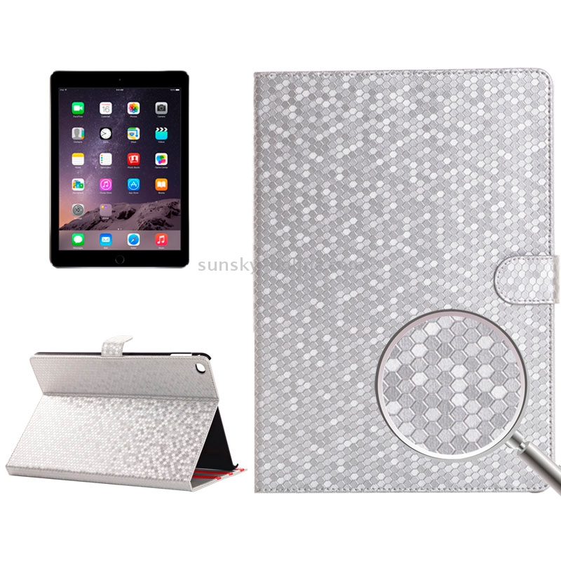 Honeycomb Texture Leather Case with Holder for iPad Air 2(Silver)