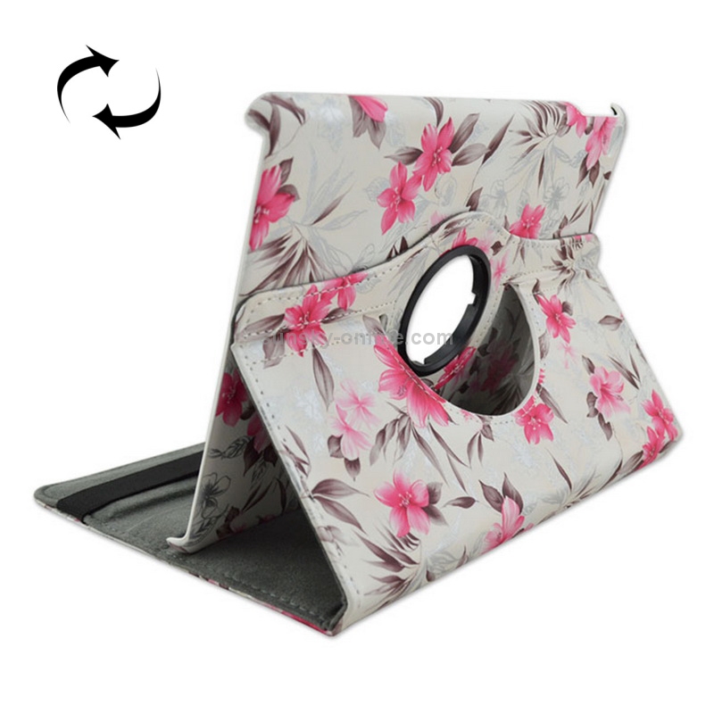 White Background & Magenta Flowers Pattern 360 Degree Rotation Leather Case with 2 Gears Holder for iPad Air 2 / iPad 6 White Background & Magenta Flowers Pattern 360 Degree Rotation Leather Case with 2 Gears Holder for iPad Air 2 / iPad 6