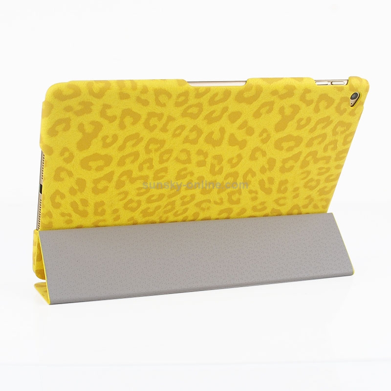 3-folding Ultra-thin Leopard Pattern Smart Cover Leather Case with Holder & Sleep Function for iPad Air 2 / iPad 6(Yellow) 3-folding Ultra-thin Leopard Pattern Smart Cover Leather Case with Holder & Sleep Function for iPad Air 2 / iPad 6(Yellow)