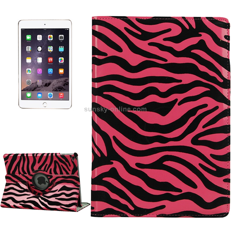 Zebra Pattern 360 Degree Rotation Leather Case with 3 Gears Holder for iPad Air 2 / iPad 6(Magenta)