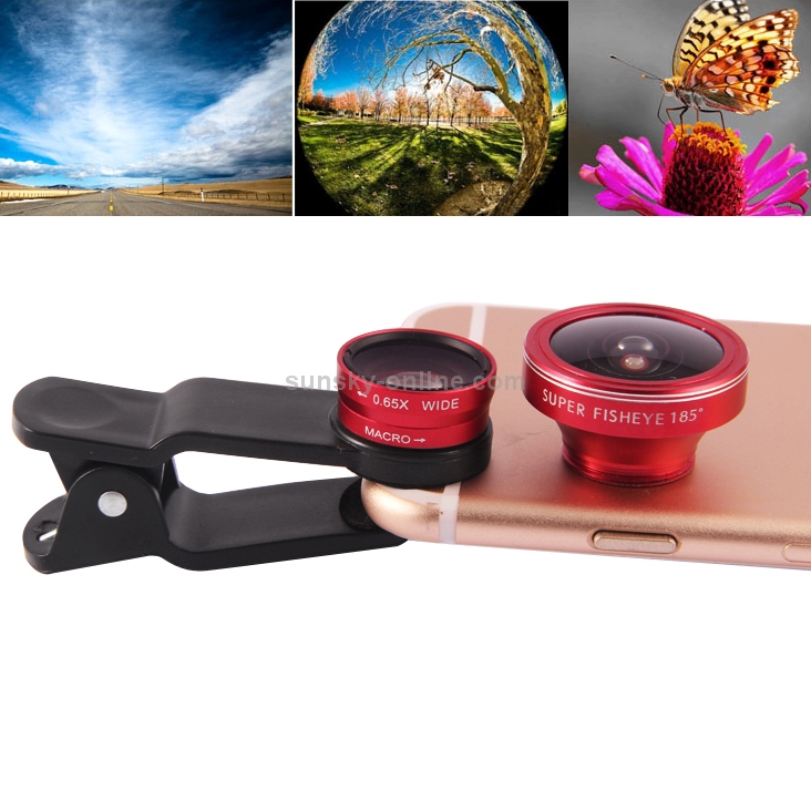 3 in 1 Universal 185 Degree Fisheye Lens + 10X Marco Lens + 0.65X Wide Lens with Clip 3 in 1 Universal 185 Degree Fisheye Lens + 10X Marco Lens + 0.65X Wide Lens with Clip