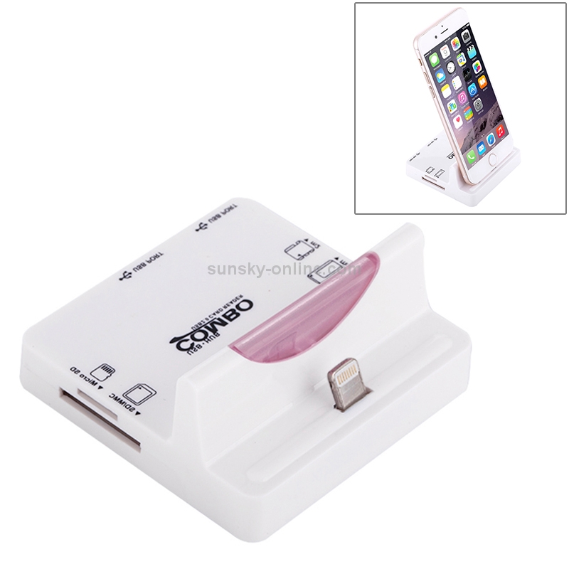 DZ-887 Multi Function 8 Pin Smart Dock Holder 2-Port USB 2.0 Combo HUB TF / SD / MMC / MS / M2 Card Reader for iPhone 6 / iPhone 5 & 5S(Magenta) DZ-887 Multi Function 8 Pin Smart Dock Holder 2-Port USB 2.0 Combo HUB TF / SD / MMC / MS / M2 Card Reader for iPhone 6 / iPhone 5 & 5S(Magenta)