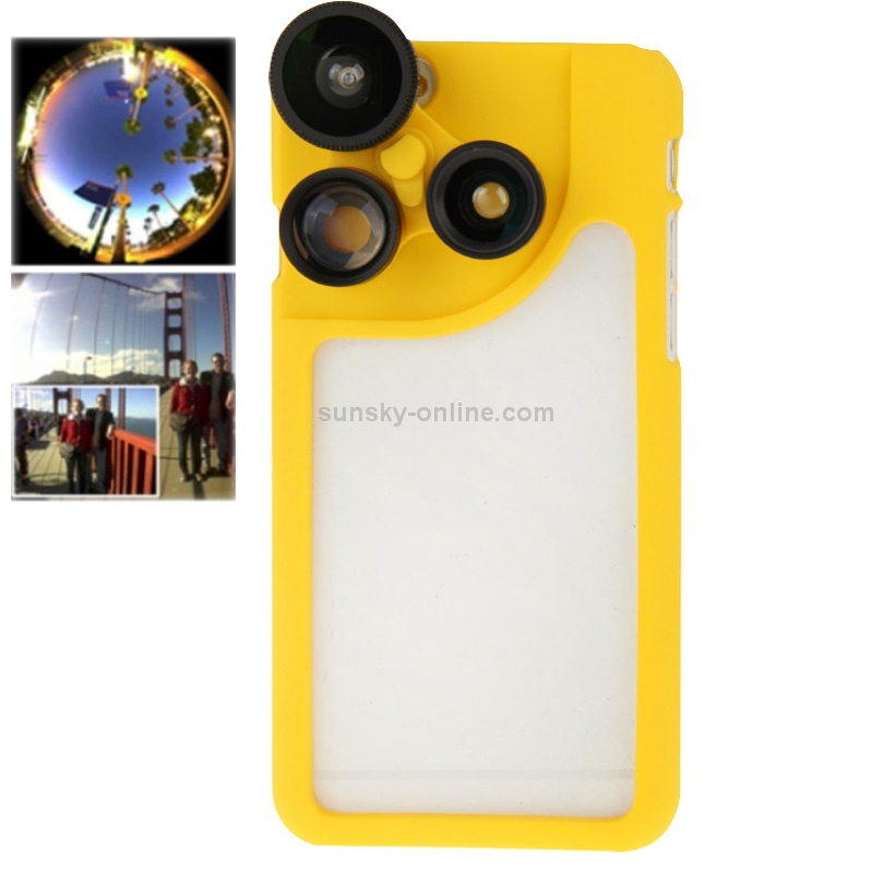 JUNZON 4 in 1 180 Degrees Fisheye Lens + Macro Lens + 2x Telephoto Lens with Phone Case for iPhone 6(Yellow) JUNZON 4 in 1 180 Degrees Fisheye Lens + Macro Lens + 2x Telephoto Lens with Phone Case for iPhone 6(Yellow)