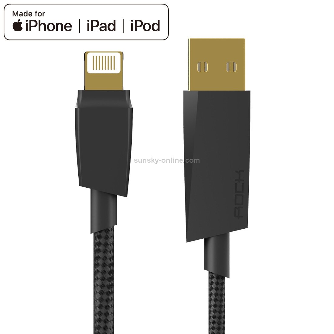 ROCK MFI Woven Style Charge & Sync Round 8Pin Data Cable for iPhone 6 Plus & 6s Plus / iPhone 5 & 5S & 5C / iPad Air 2 & Air / iPad mini 3 & mini 2 / iPod, Length: 1.2m(Black)