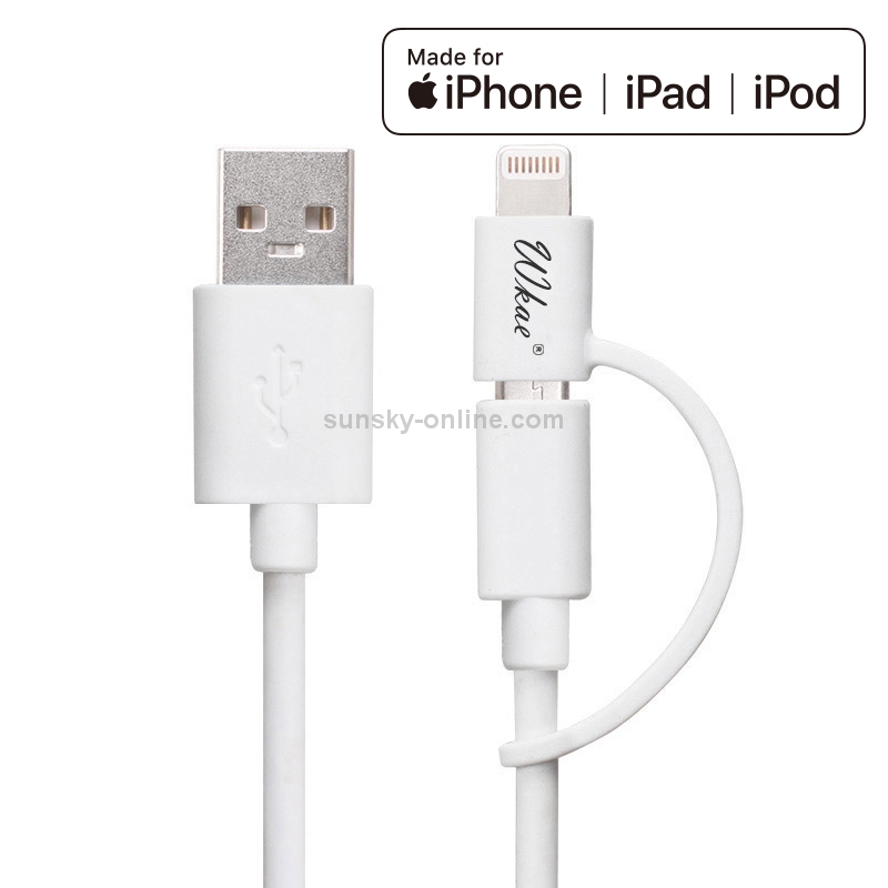 Wkae MFI 2 in 1 8 pin + Micro USB 2.0 Male to USB Cable for iPhone 6 & 6 Plus , iPhone 5 & 5S & 5C, iPad Air , iPad mini, All Micro USB Tab PC, Mobile Phone , Length :1m(White) Wkae MFI 2 in 1 8 pin + Micro USB 2.0 Male to USB Cable for iPhone 6 & 6 Plus , iPhone 5 & 5S & 5C, iPad Air , iPad mini, All Micro USB Tab PC, Mobile Phone , Length :1m(White)