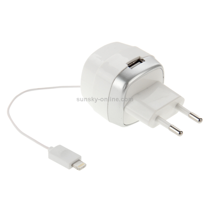 60cm EU Plug 5V 2.1A USB Travel Charger with 8 Pin Retractable Charging Cable 60cm EU Plug 5V 2.1A USB Travel Charger with 8 Pin Retractable Charging Cable