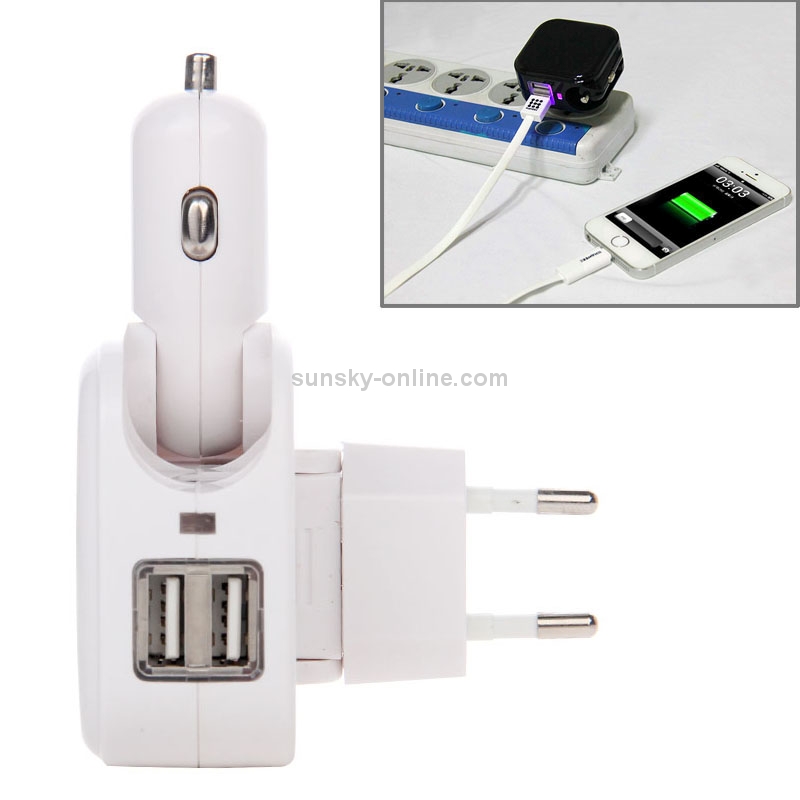 EU Plug 2-Ports 5V (2.1A or 1A) High Compatibility USB Power Adapter with Car Charger EU Plug 2-Ports 5V (2.1A or 1A) High Compatibility USB Power Adapter with Car Charger
