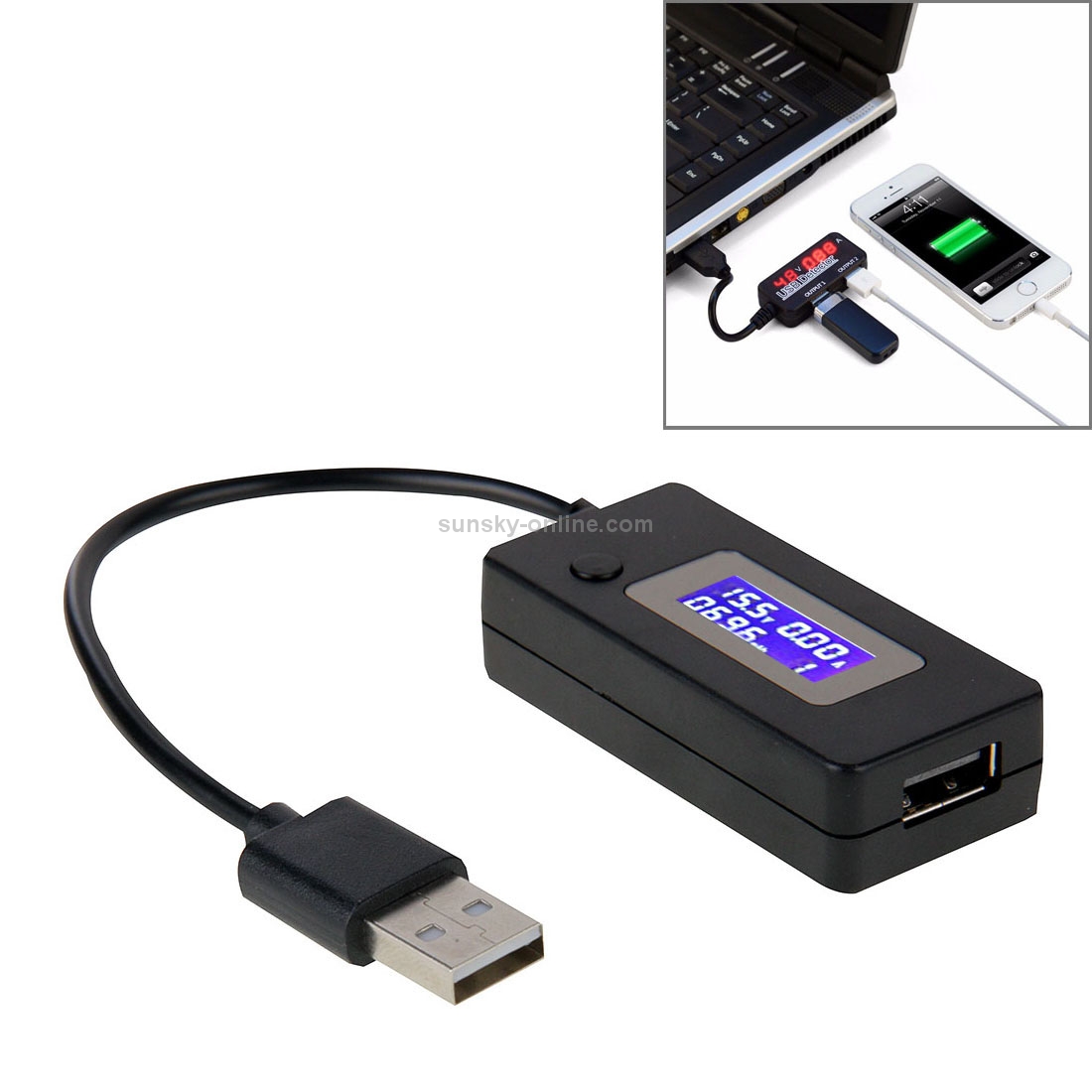 KCX-017 3-15V USB Mobile Power Charger Capacity Current Voltage Tester(Black)