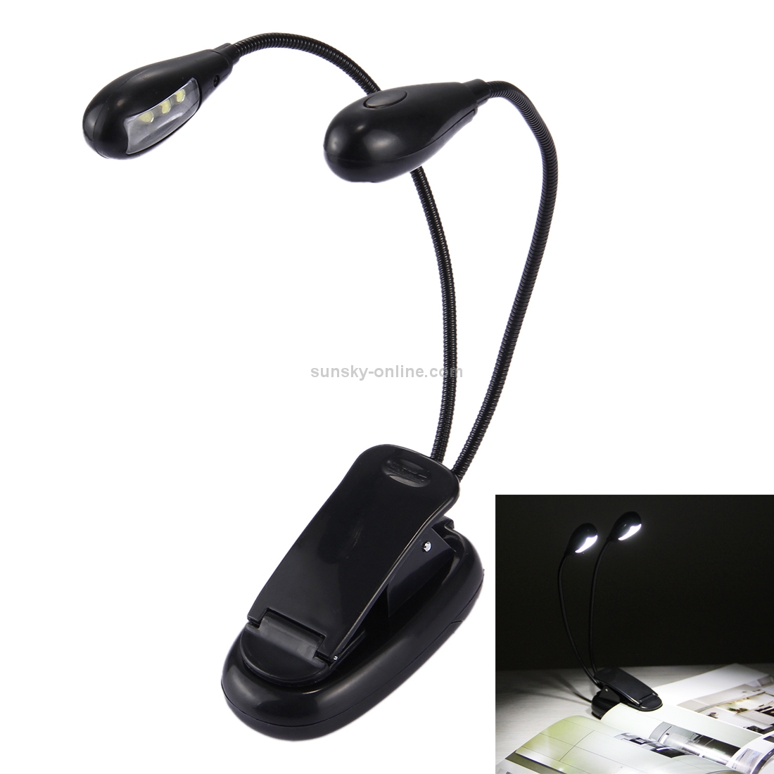 2 Arm LED Book Light, Dual Arms Clip On LED Light For Reading Camping Hiking(Black)