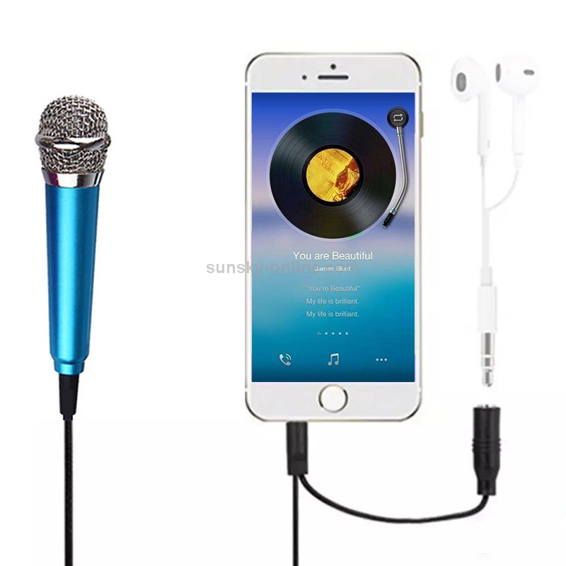 3.5mm Male + 3.5mm Female Ports Mini Household Mobile Phone Sing Song Metal Condenser Microphone, Compatible with IOS / Android System(Blue) 3.5mm Male + 3.5mm Female Ports Mini Household Mobile Phone Sing Song Metal Condenser Microphone, Compatible with IOS / Android System(Blue)