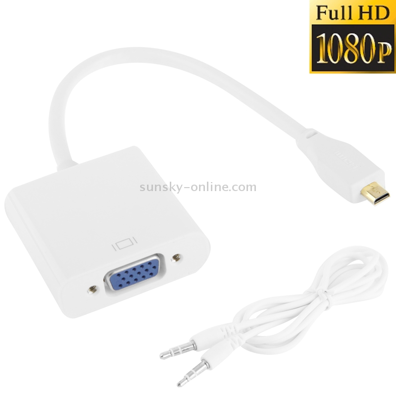 22cm Full HD 1080P Micro HDMI Male to VGA Female Video Adapter Cable with Audio Cable(White)