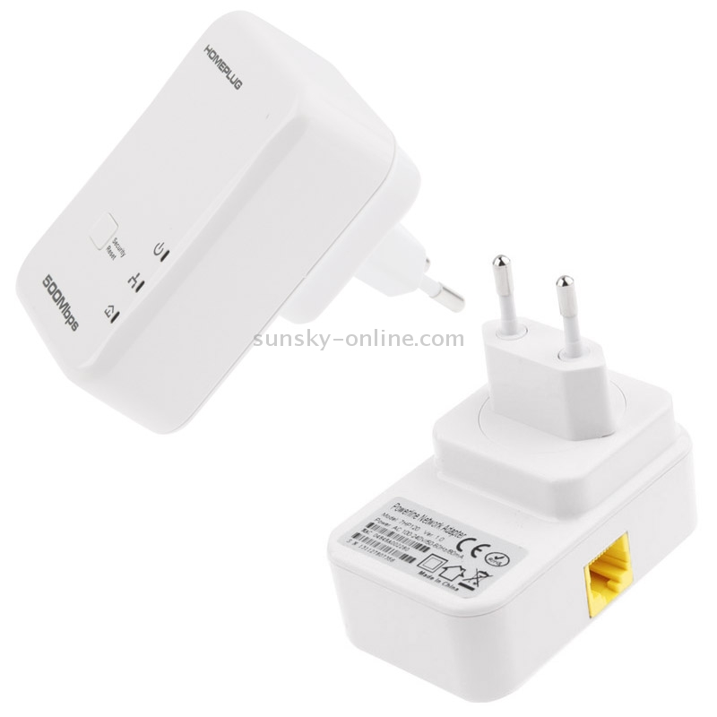 2 PCS 500Mbps Powerline Network Mini Homeplug AV Ethernet Bridge, 7HP150, EU Plug(White)