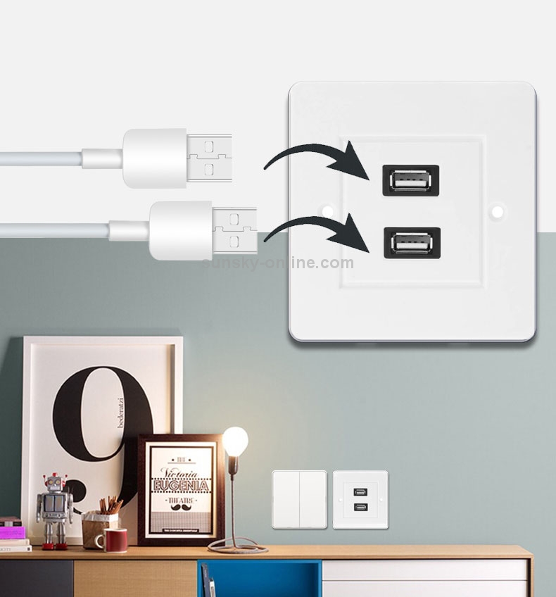 Dual USB 2.0 Female Plugs Home Wall Charger Plate Wall Plate Panel