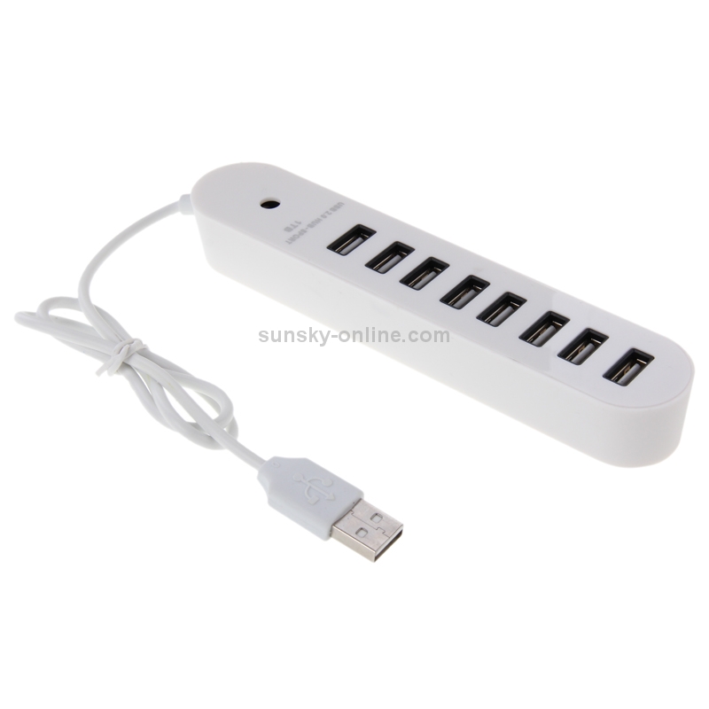 8 Ports USB 2.0 Portable Oval Hub, Length: 50cm(White)