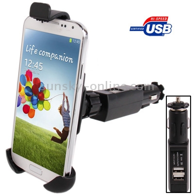 Universal 360 Degree Rotation Car Mount with Dual USB Charger for Galaxy S IV / i9500 / i9300 / iPhone 4 & 4S / 3GS / Smart Phone, Height: 110-145mm(Black) Universal 360 Degree Rotation Car Mount with Dual USB Charger for Galaxy S IV / i9500 / i9300 / iPhone 4 & 4S / 3GS / Smart Phone, Height: 110-145mm(Black)