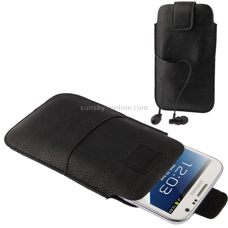 Universal Leather Case Pocket Sleeve Bag with Earphone Pocket for Galaxy Note II / N7100 / i9220 (Black)