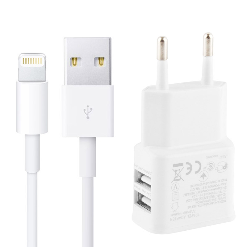 Full 2.1A Jointless Dual USB Travel Charge Adapter with USB Cable, EU Plug(White) Full 2.1A Jointless Dual USB Travel Charge Adapter with USB Cable, EU Plug(White)
