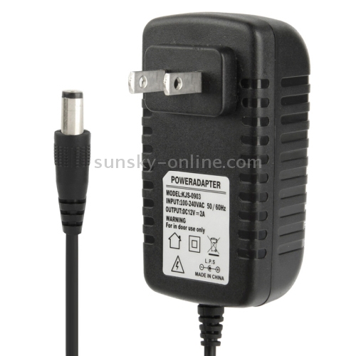 High Quality US Plug AC 100-240V to DC 12V 2A Power Adapter, Tips: 5.5 x 2.1mm, Cable Length: 1m(Black)