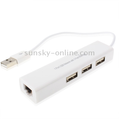1 Port USB Network With 3 Port USB Hub To Female RJ45 Ethernet Lan Adapter Card(White)