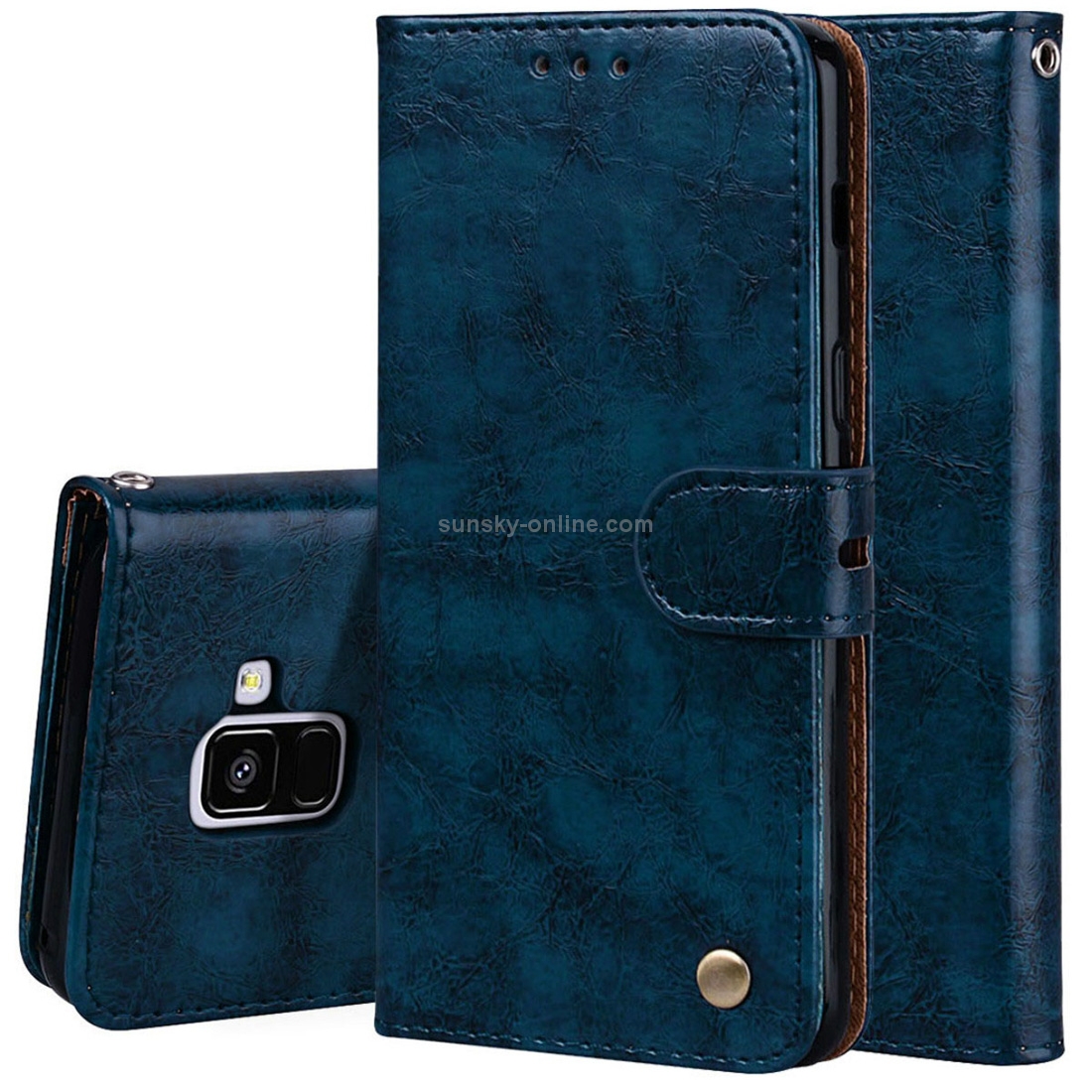 For Galaxy A8 (2018) Business Style Oil Wax Texture Horizontal Flip Leather Case with Holder & Card Slots & Wallet(Blue) For Galaxy A8 (2018) Business Style Oil Wax Texture Horizontal Flip Leather Case with Holder & Card Slots & Wallet(Blue)