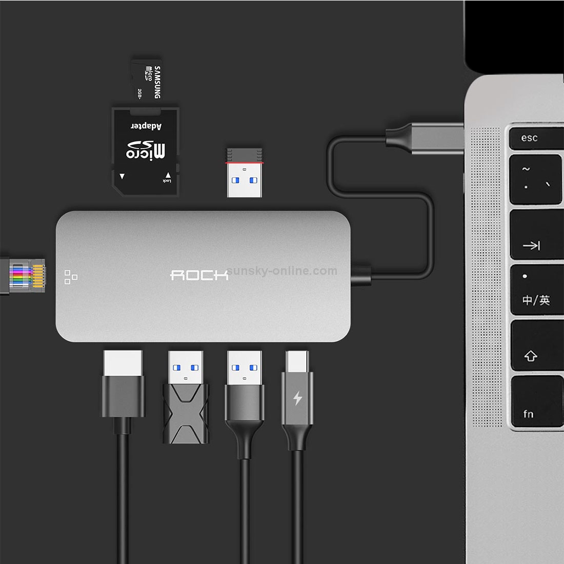 ROCK 8 in 1 USB Hub Type-C to 4K HDMI + RJ45 + USB*3 + SD&TF Card Reader + PD Multifunctional Adapter Converter ROCK 8 in 1 USB Hub Type-C to 4K HDMI + RJ45 + USB*3 + SD&TF Card Reader + PD Multifunctional Adapter Converter