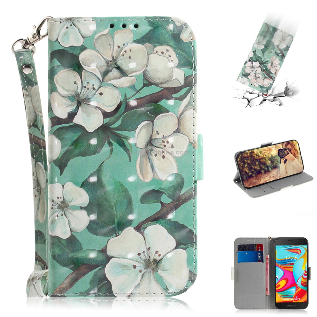 3D Colored Drawing Watercolor Flower Pattern Horizontal Flip Leather Case for Galaxy A2 Core, with Holder & Card Slots & Wallet 3D Colored Drawing Watercolor Flower Pattern Horizontal Flip Leather Case for Galaxy A2 Core, with Holder & Card Slots & Wallet