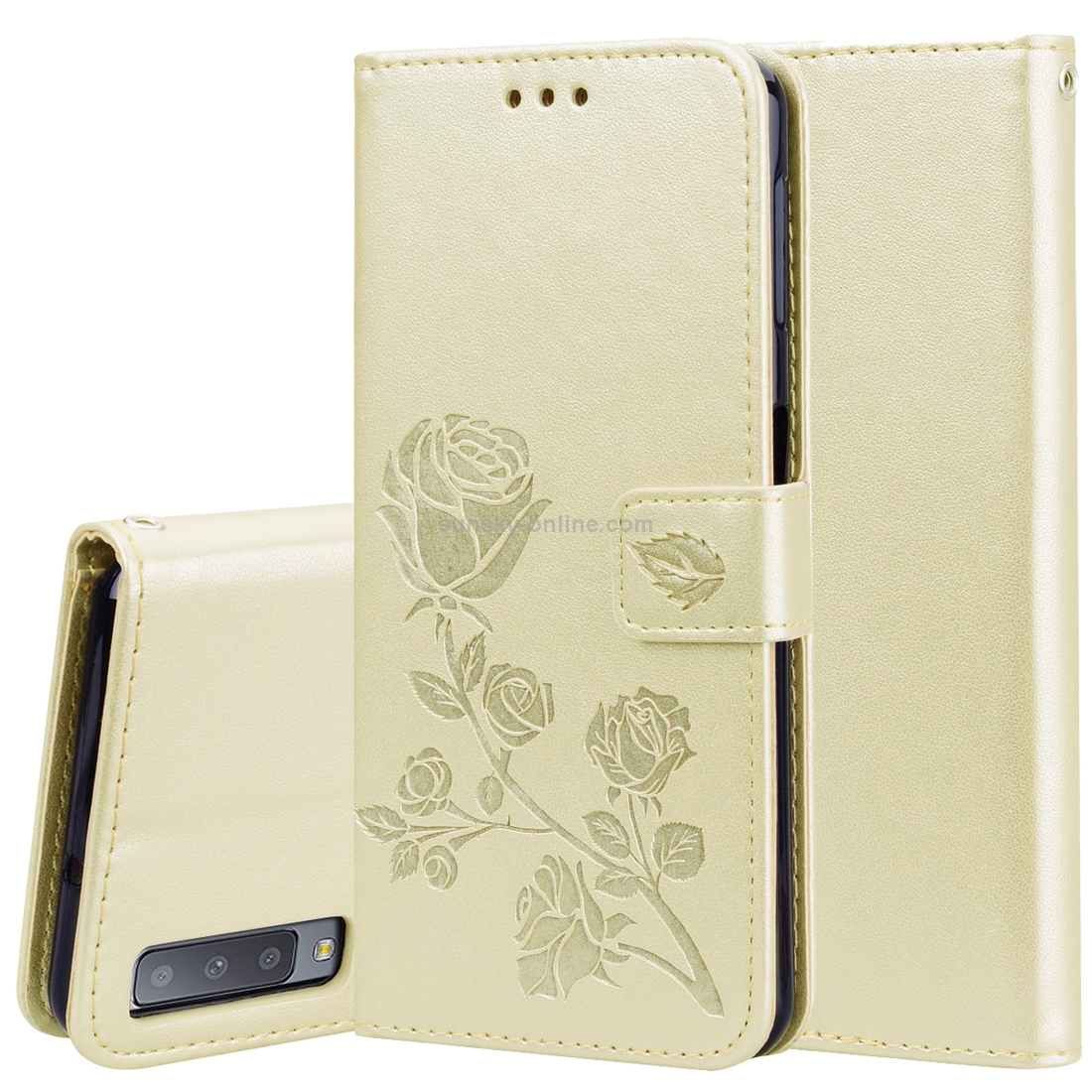 Rose Embossed Horizontal Flip PU Leather Case for Samsung Galaxy A7 (2018) , with Holder & Card Slots & Wallet (Gold) Rose Embossed Horizontal Flip PU Leather Case for Samsung Galaxy A7 (2018) , with Holder & Card Slots & Wallet (Gold)