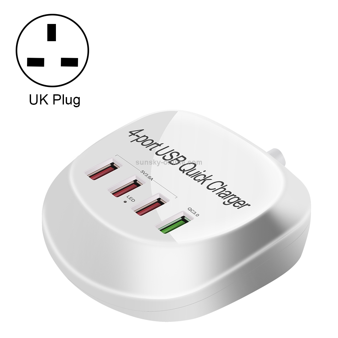 WLX-T3+ 4 Ports Smart Quick Charging USB Travel Charger Power Adapter, UK Plug WLX-T3+ 4 Ports Smart Quick Charging USB Travel Charger Power Adapter, UK Plug