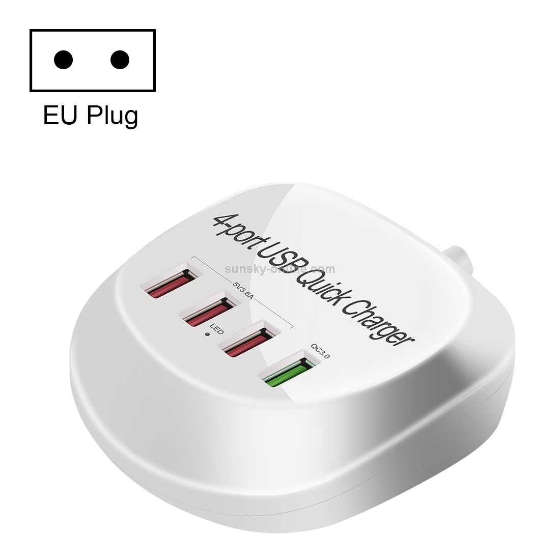 WLX-T3+ 4 Ports Smart Quick Charging USB Travel Charger Power Adapter, EU Plug WLX-T3+ 4 Ports Smart Quick Charging USB Travel Charger Power Adapter, EU Plug