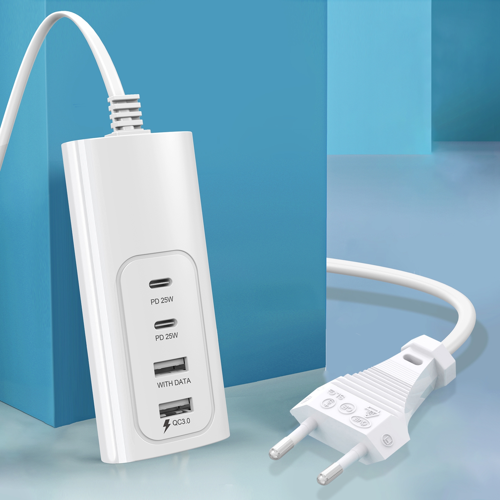 PD 20W Dual USB-C / Type-C + Dual USB 4-Ports Fast Charging Power Socket, EU Plug PD 20W Dual USB-C / Type-C + Dual USB 4-Ports Fast Charging Power Socket, EU Plug