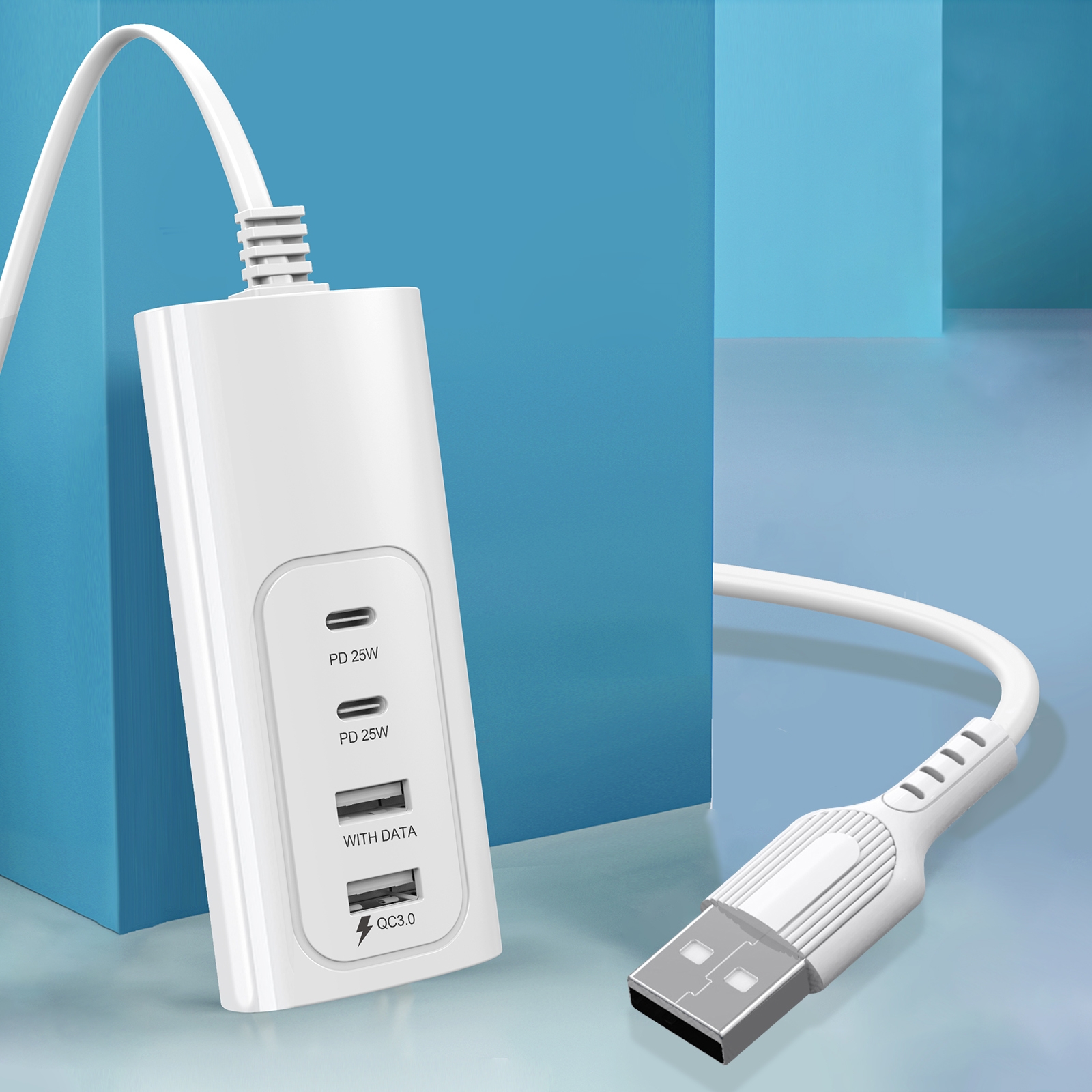 PD 20W Dual USB-C / Type-C + Dual USB 4-Ports Fast Charging Power Socket, USB Plug Cable Length: 30cm PD 20W Dual USB-C / Type-C + Dual USB 4-Ports Fast Charging Power Socket, USB Plug Cable Length: 30cm