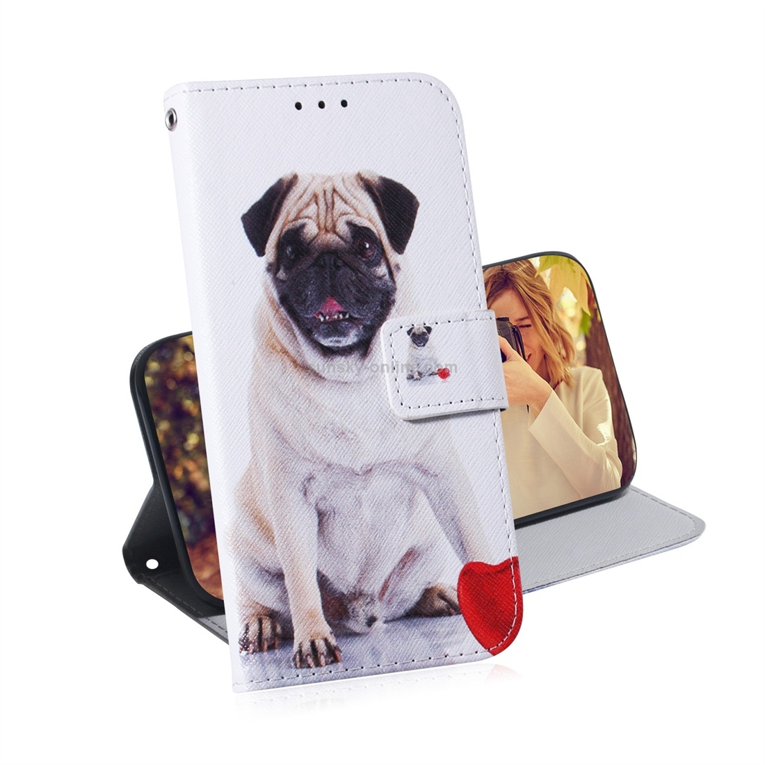 Pug Pattern Coloured Drawing Horizontal Flip Leather Case for Galaxy A70, with Holder & Card Slots & Wallet Pug Pattern Coloured Drawing Horizontal Flip Leather Case for Galaxy A70, with Holder & Card Slots & Wallet