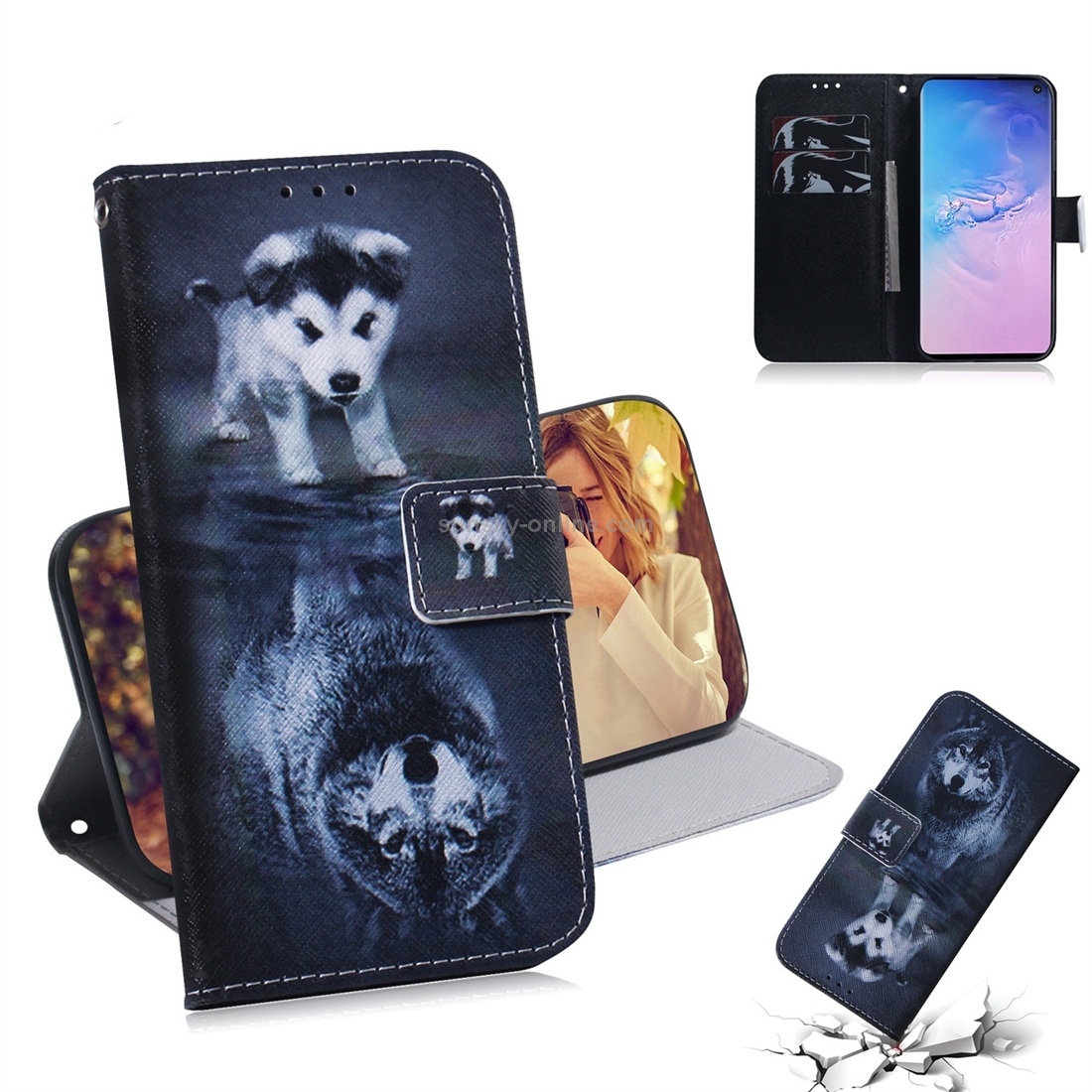 Wolf and Dog Pattern Coloured Drawing Horizontal Flip Leather Case for Galaxy S10, with Holder & Card Slots & Wallet Wolf and Dog Pattern Coloured Drawing Horizontal Flip Leather Case for Galaxy S10, with Holder & Card Slots & Wallet