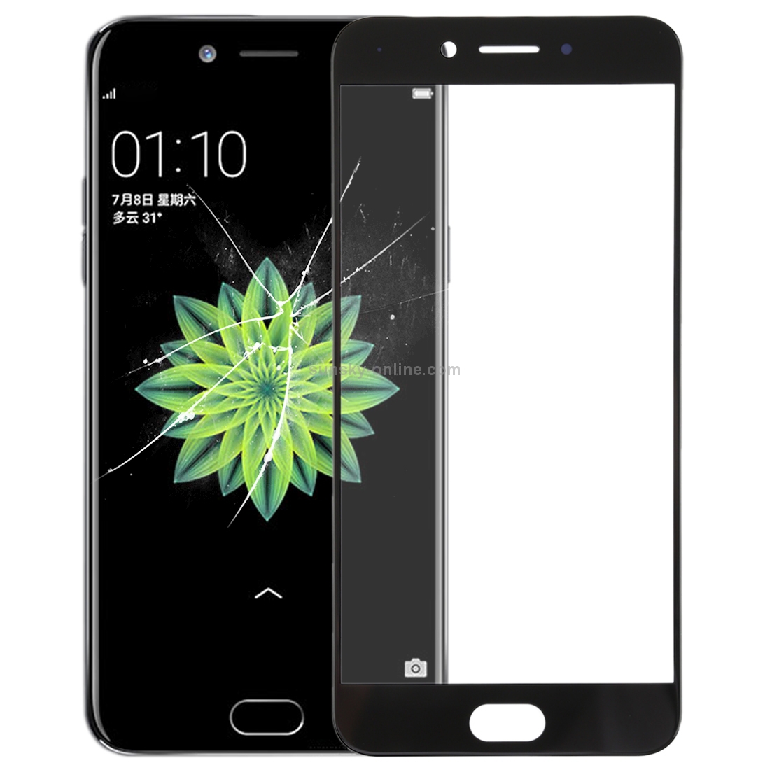 For OPPO A77 / A77T Front Screen Outer Glass Lens (Black)