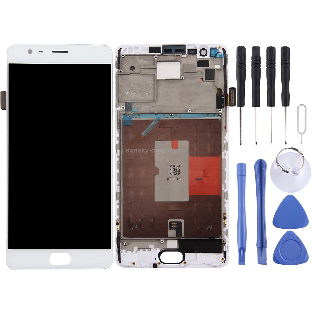 For OnePlus 3T Digitizer Full Assembly with Frame OEM LCD Screen (White)