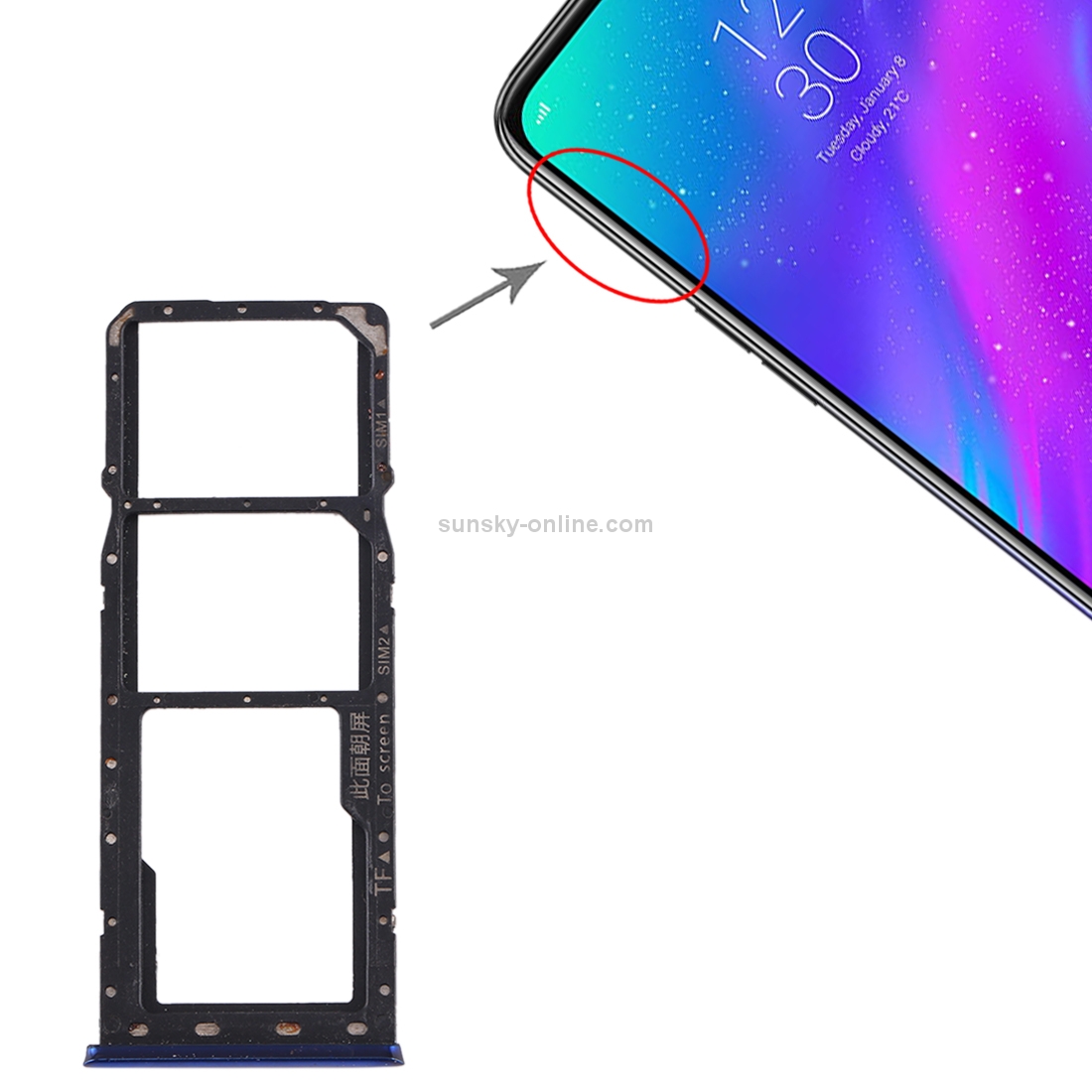 For OPPO Realme 3 SIM Card Tray + SIM Card Tray + Micro SD Card Tray (Blue)