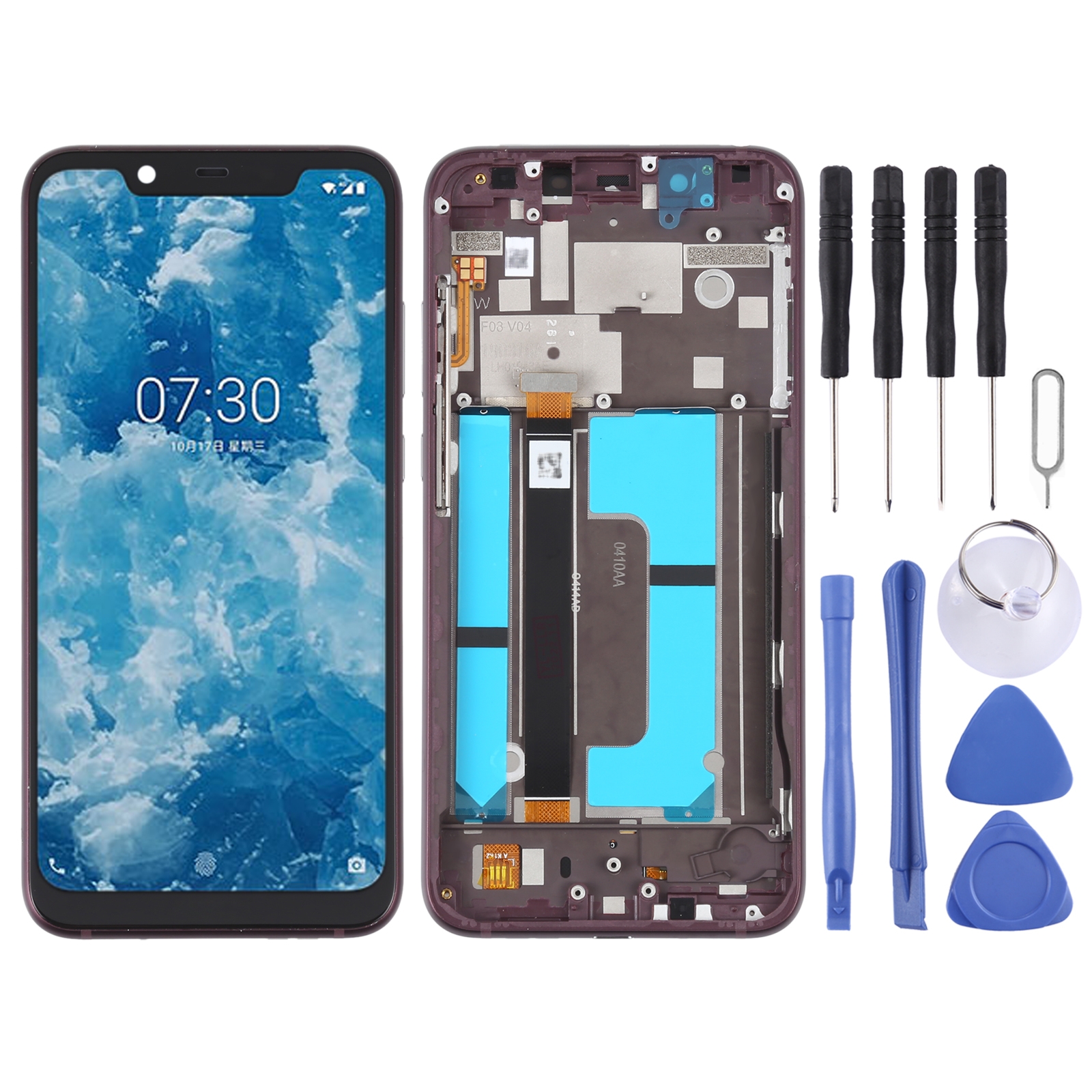 OEM LCD Screen For Nokia X7 / 8.1 / 7.1 Plus Digitizer Full Assembly with Frame(Purple)