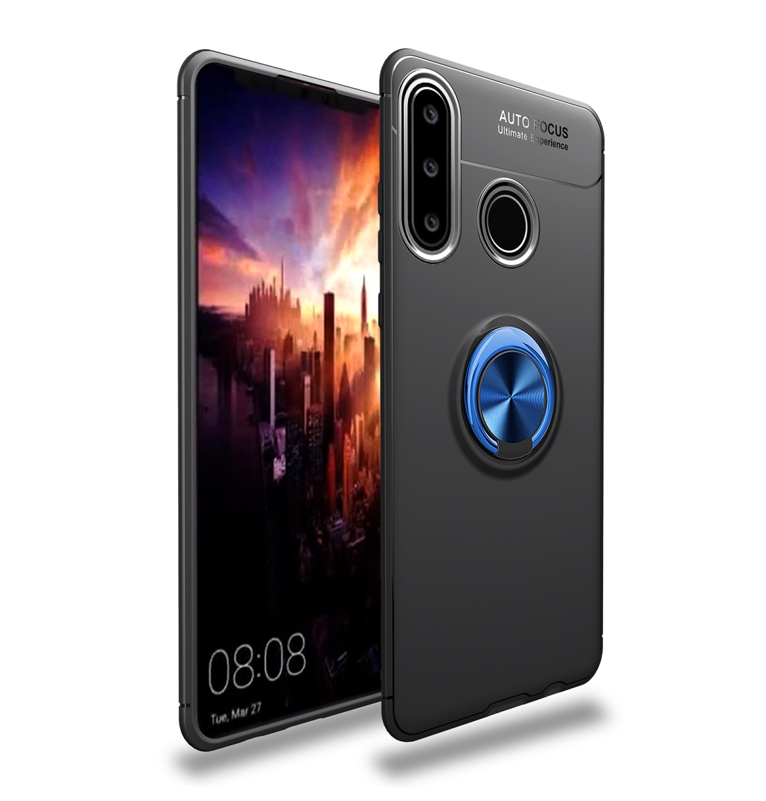 Metal Ring Holder 360 Degree Rotating TPU Case for Huawei  P30 Lite(Black+Blue)